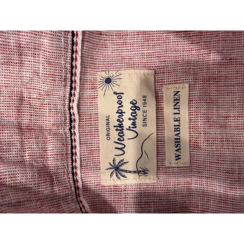 Weatherproof Vintage Men L Red Short Sleeve Button Down Shirt Linen Cotton - Picture 3 of 14